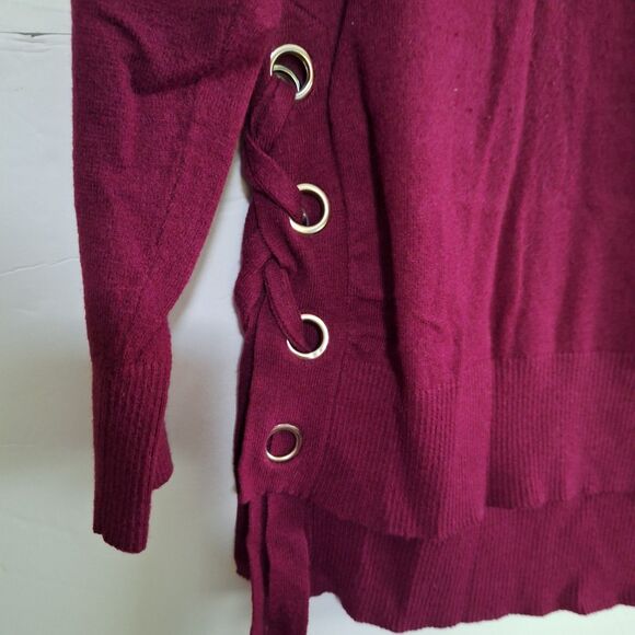 An Umgee Laced Women's Sweater Maroon Stylish Office Siren Y2K Pullover Size M - Picture 4 of 8